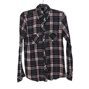 Wet Seal Grey Red Plaid Button Up L